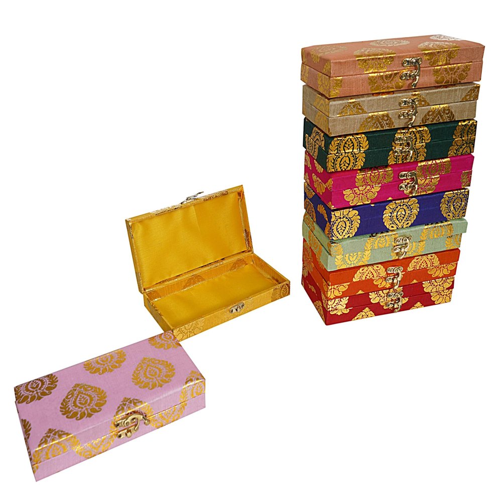 Radharani Arts Lot of 10 PCS Rajasthani Decorative Sweet Box,Fabric Brocade box for Indian Wedding Favor,Diwali gift box, Mithai box, Bangles Jewelry Box