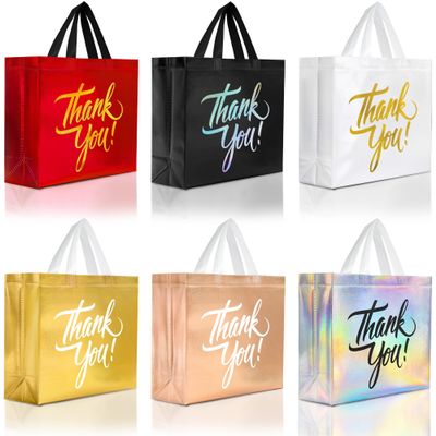 Nush Nush Large Thank You Gift Bags  Set of 12 Premium Finish Reusable Thank You Bags in 6 Vibrant Colors - Perfect Goodie Bag for Thanksgiving, Christmas, Birthday, Party Favor  13x5x11 Size