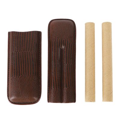 2 Finger Cigar Carrying Case, Portable Travel PU Leather Holder & Cedar Storage Box, Cigar Gift Set for Enthusiasts