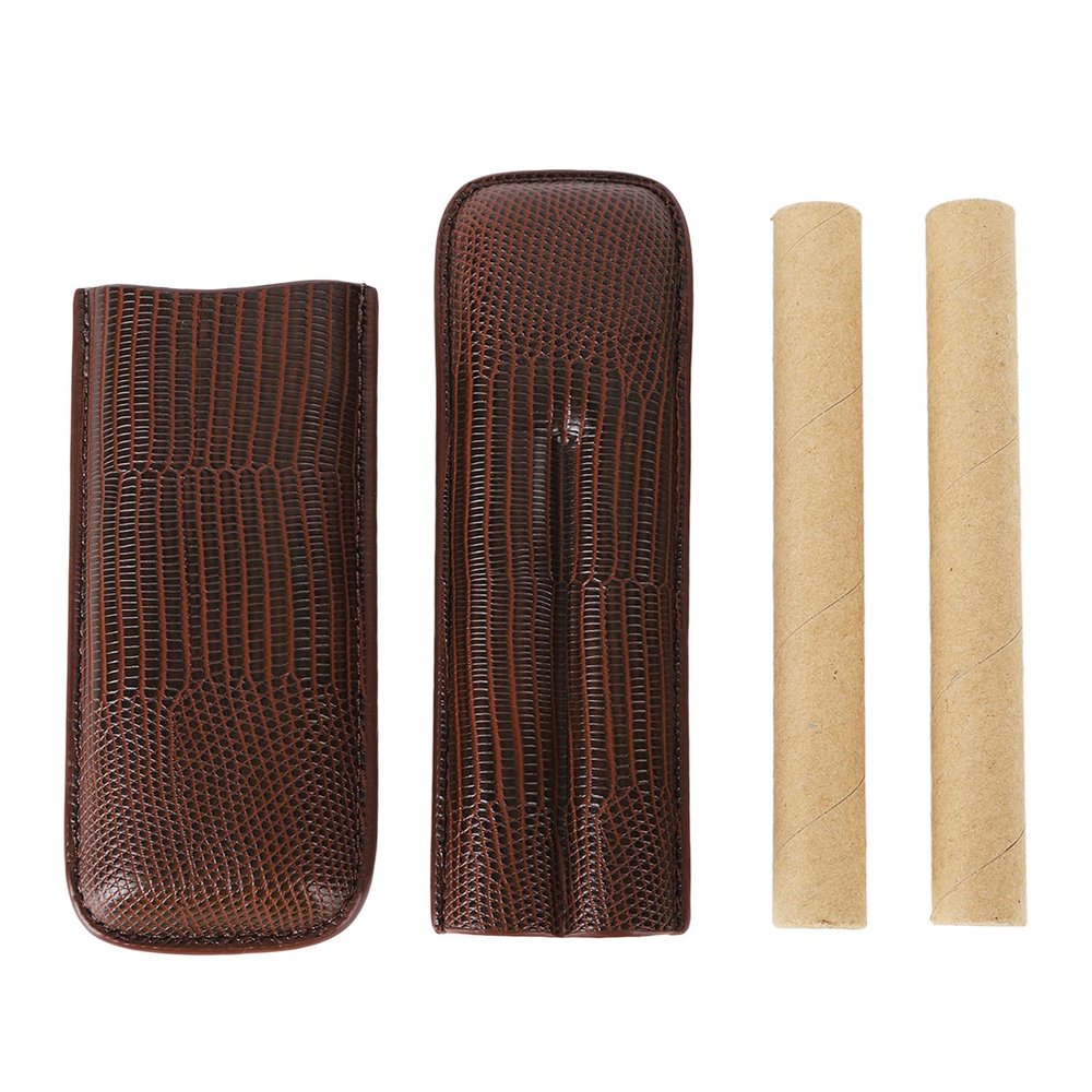 2 Finger Cigar Carrying Case, Portable Travel PU Leather Holder & Cedar Storage Box, Cigar Gift Set for Enthusiasts