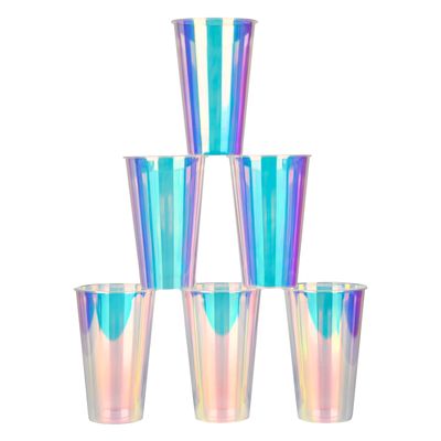 AimFun 25 Iridescent Plastic Cups Holographic Clear Party Cups 16oz Rainbow Disposable Cups for Bachelorette Birthday Wedding Mermaid Party Beverage Drinkware Supplies (25, 16oz)