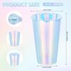 AimFun 25 Iridescent Plastic Cups Holographic Clear Party Cups 16oz Rainbow Disposable Cups for Bachelorette Birthday Wedding Mermaid Party Beverage Drinkware Supplies (25, 16oz) view 2