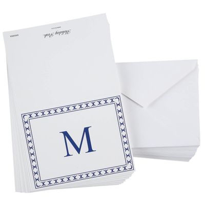 Fox Valley Traders Custom Single Initial Notecards with Border, Set of 20