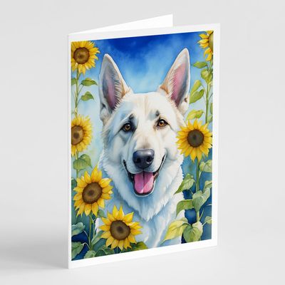 Caroline's Treasures White German Shepherd in Sunflowers Greeting Cards Pack of 8 Blank Cards with Envelopes Whimsical A7 Size 5x7 Blank Note Cards