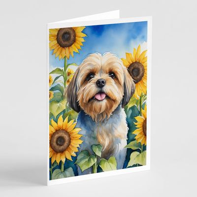 Caroline's Treasures Lhasa Apso in Sunflowers Greeting Cards Pack of 8 Blank Cards with Envelopes Whimsical A7 Size 5x7 Blank Note Cards