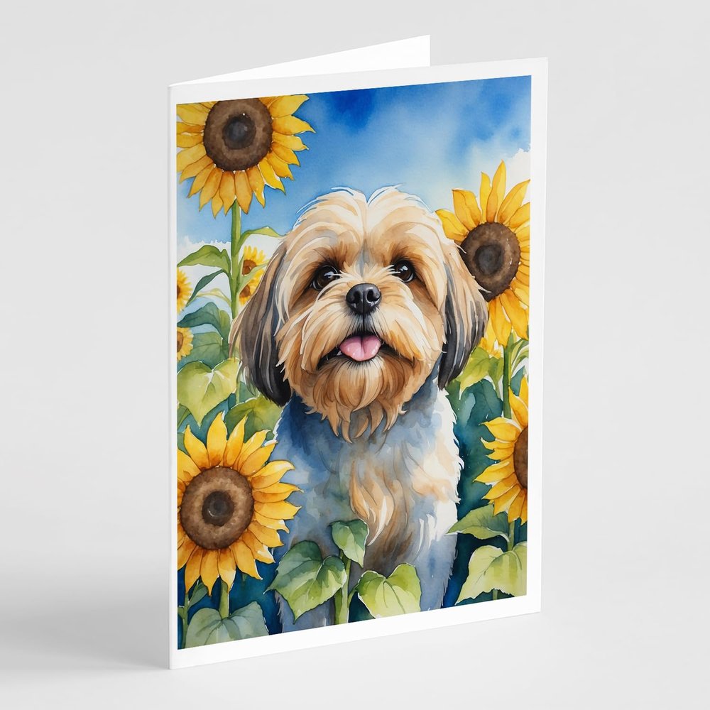 Caroline's Treasures Lhasa Apso in Sunflowers Greeting Cards Pack of 8 Blank Cards with Envelopes Whimsical A7 Size 5x7 Blank Note Cards