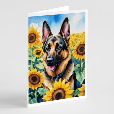 Caroline's Treasures German Shepherd in Sunflowers Greeting Cards Pack of 8 Blank Cards with Envelopes Whimsical A7 Size 5x7 Blank Note Cards