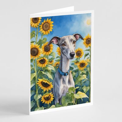 Caroline's Treasures Whippet in Sunflowers Greeting Cards Pack of 8 Blank Cards with Envelopes Whimsical A7 Size 5x7 Blank Note Cards
