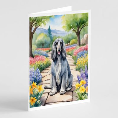 Caroline's Treasures Afghan Hound Spring Garden Greeting Cards Pack of 8 Blank Cards with Envelopes Whimsical A7 Size 5x7 Blank Note Cards