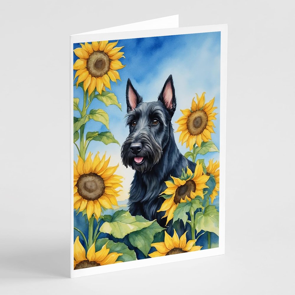 Caroline's Treasures Scottish Terrier in Sunflowers Greeting Cards Pack of 8 Blank Cards with Envelopes Whimsical A7 Size 5x7 Blank Note Cards