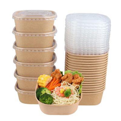 JAYEEY 25 oz Disposable Kraft paper bowls with lids, Food containers Soup Bowls Party Supplies Treat Bowls 50 Pack