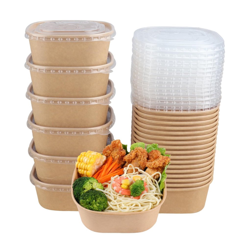 JAYEEY 25 oz Disposable Kraft paper bowls with lids, Food containers Soup Bowls Party Supplies Treat Bowls 50 Pack