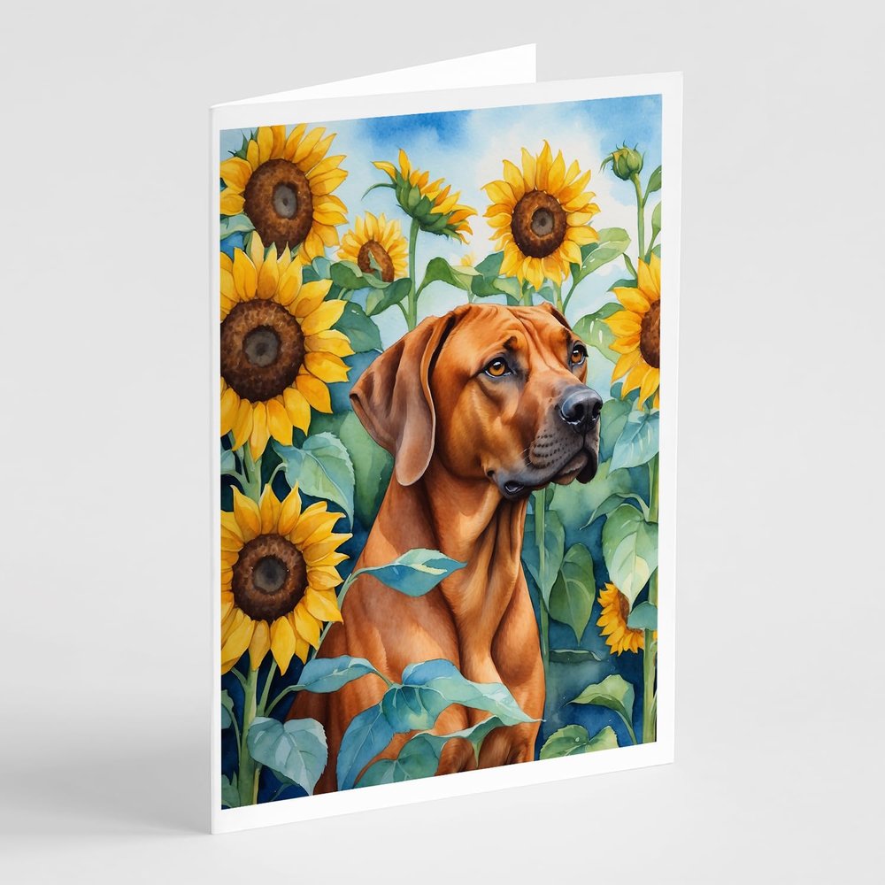 Caroline's Treasures Rhodesian Ridgeback in Sunflowers Greeting Cards Pack of 8 Blank Cards with Envelopes Whimsical A7 Size 5x7 Blank Note Cards