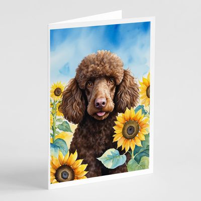 Caroline's Treasures Chocolate Poodle in Sunflowers Greeting Cards Pack of 8 Blank Cards with Envelopes Whimsical A7 Size 5x7 Blank Note Cards