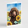 Caroline's Treasures Chocolate Poodle in Sunflowers Greeting Cards Pack of 8 Blank Cards with Envelopes Whimsical A7 Size 5x7 Blank Note Cards view 1
