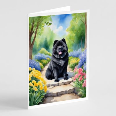 Caroline's Treasures Chow Chow Spring Path Greeting Cards Pack of 8 Blank Cards with Envelopes Whimsical A7 Size 5x7 Blank Note Cards