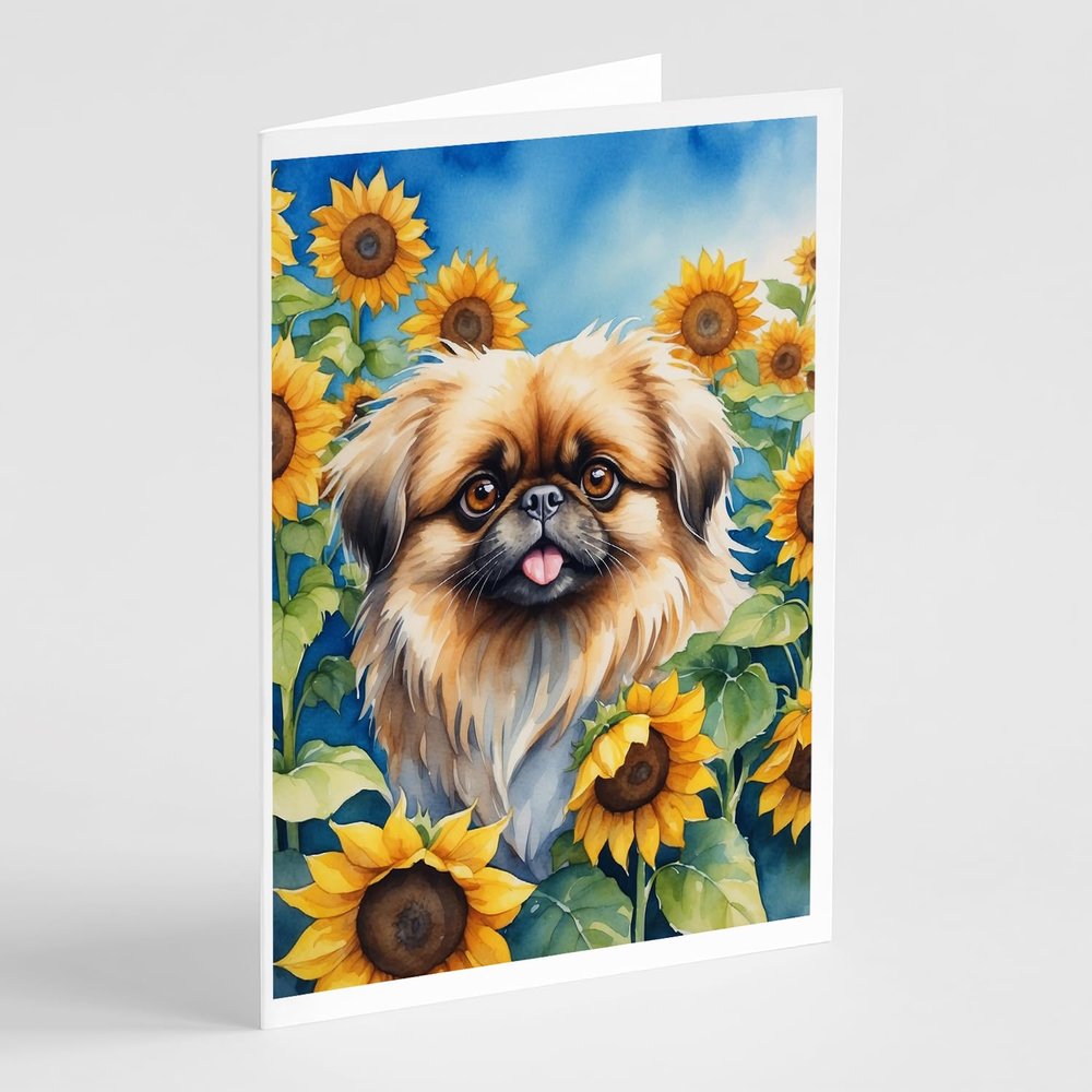 Caroline's Treasures Pekingese in Sunflowers Greeting Cards Pack of 8 Blank Cards with Envelopes Whimsical A7 Size 5x7 Blank Note Cards