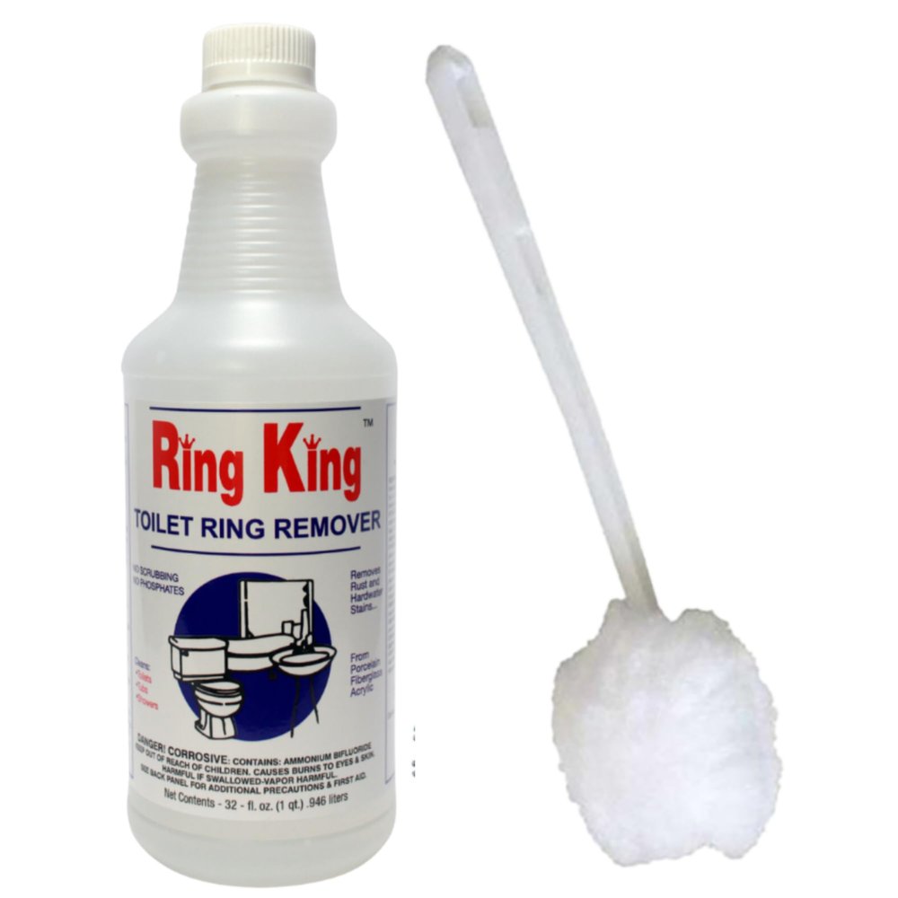 Amazon Brand  32oz Ring King Toilet Bowl Cleaner With 13 Long Toilet Bowl Mop Applicator | Heavy Duty Toilet Bowl Cleaner For Hard Water Stain On Toilet Tubs and Showers.