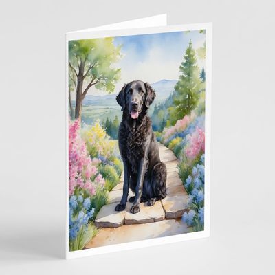 Caroline's Treasures Curly-Coated Retriever Spring Path Greeting Cards Pack of 8 Blank Cards with Envelopes Whimsical A7 Size 5x7 Blank Note Cards