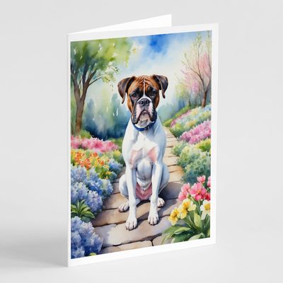Caroline's Treasures Boxer Spring Path Greeting Cards Pack of 8 Blank Cards with Envelopes Whimsical A7 Size 5x7 Blank Note Cards