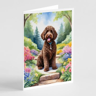 Caroline's Treasures Labradoodle Spring Path Greeting Cards Pack of 8 Blank Cards with Envelopes Whimsical A7 Size 5x7 Blank Note Cards