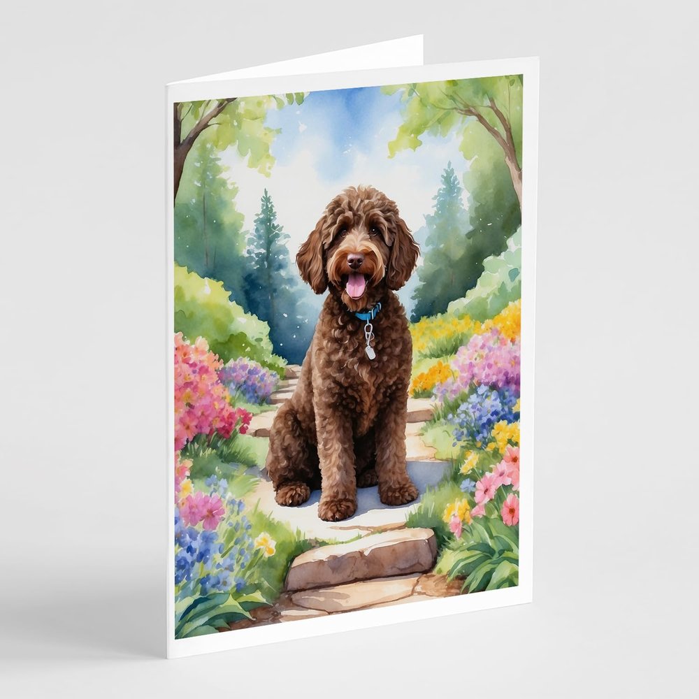 Caroline's Treasures Labradoodle Spring Path Greeting Cards Pack of 8 Blank Cards with Envelopes Whimsical A7 Size 5x7 Blank Note Cards