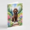 Caroline's Treasures Labradoodle Spring Path Greeting Cards Pack of 8 Blank Cards with Envelopes Whimsical A7 Size 5x7 Blank Note Cards view 1