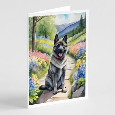 Caroline's Treasures Norwegian Elkhound Spring Path Greeting Cards Pack of 8 Blank Cards with Envelopes Whimsical A7 Size 5x7 Blank Note Cards