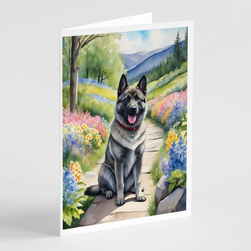 Caroline's Treasures Norwegian Elkhound Spring Path Greeting Cards Pack of 8 Blank Cards with Envelopes Whimsical A7 Size 5x7 Blank Note Cards