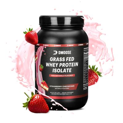 DMoose Grass Fed Whey Protein Powder - for Muscle Growth & Recovery, Naturally Sweetened & Flavored, Rich in Amino Acids, Fast Absorbing Performance Formula (2 Lbs, Strawberry)