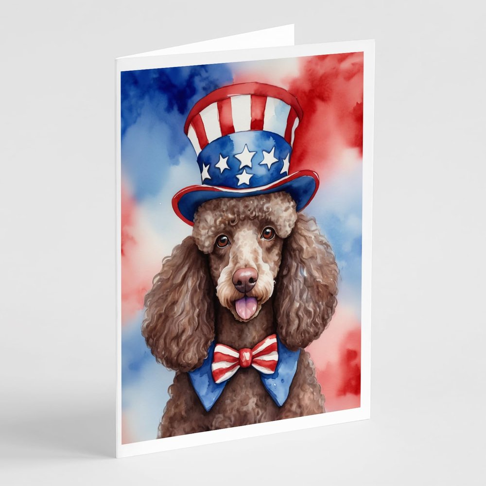 Caroline's Treasures Poodle Patriotic American Greeting Cards Pack of 8 Blank Cards with Envelopes Whimsical A7 Size 5x7 Blank Note Cards