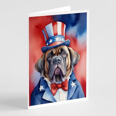 Caroline's Treasures Mastiff Patriotic American Greeting Cards Pack of 8 Blank Cards with Envelopes Whimsical A7 Size 5x7 Blank Note Cards