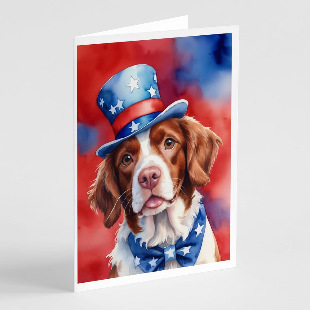 Caroline's Treasures Brittany Spaniel Patriotic American Greeting Cards Pack of 8 Blank Cards with Envelopes Whimsical A7 Size 5x7 Blank Note Cards