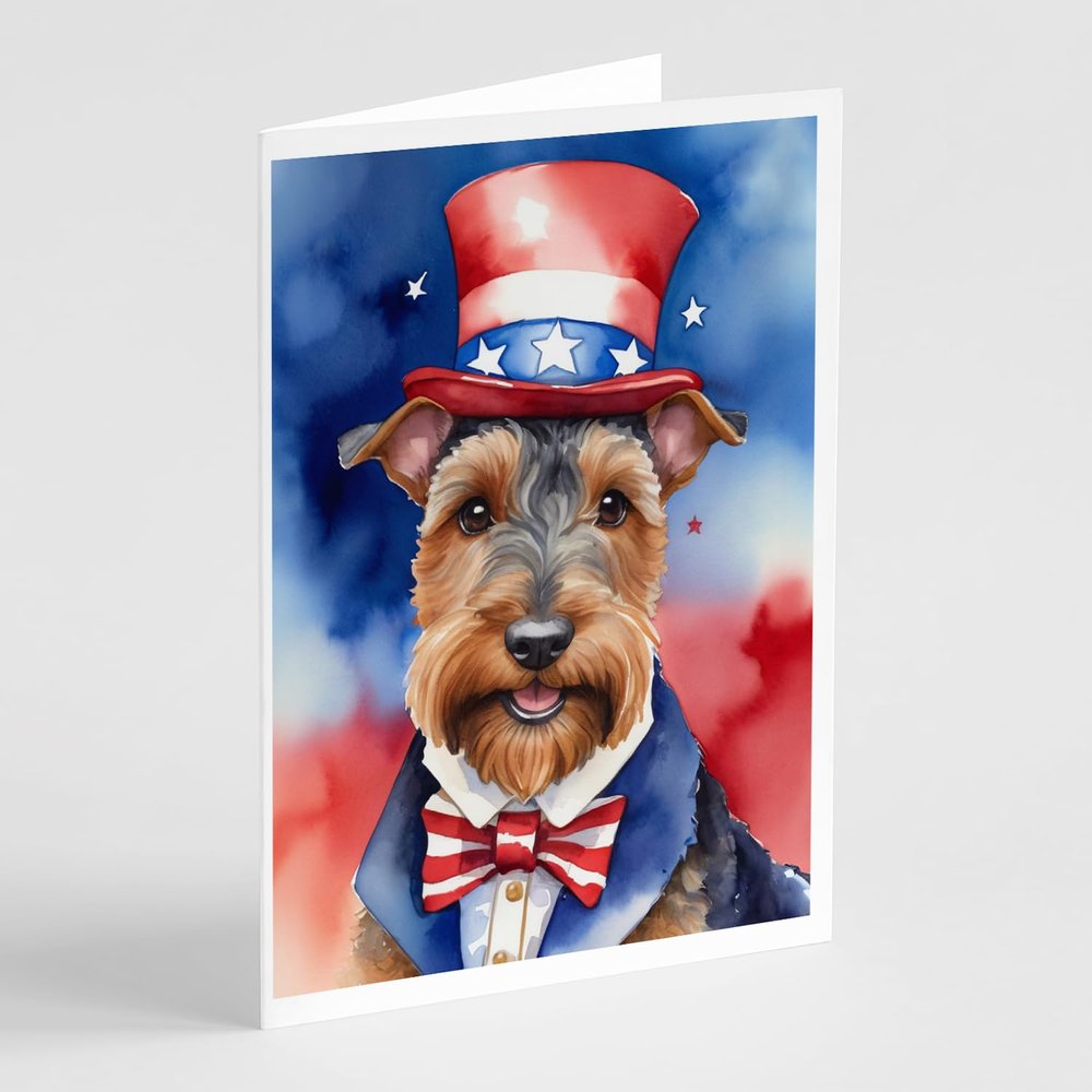 Caroline's Treasures Welsh Terrier Patriotic American Greeting Cards Pack of 8 Blank Cards with Envelopes Whimsical A7 Size 5x7 Blank Note Cards