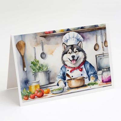 Caroline's Treasures Alaskan Malamute The Chef Greeting Cards Pack of 8 Blank Cards with Envelopes Whimsical A7 Size 5x7 Blank Note Cards