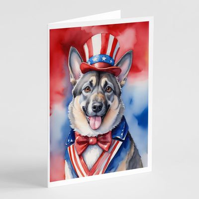Caroline's Treasures Norwegian Elkhound Patriotic American Greeting Cards Pack of 8 Blank Cards with Envelopes Whimsical A7 Size 5x7 Blank Note Cards