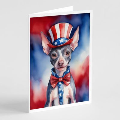 Caroline's Treasures American Hairless Terrier Patriotic American Greeting Cards Pack of 8 Blank Cards with Envelopes Whimsical A7 Size 5x7 Blank Note Cards