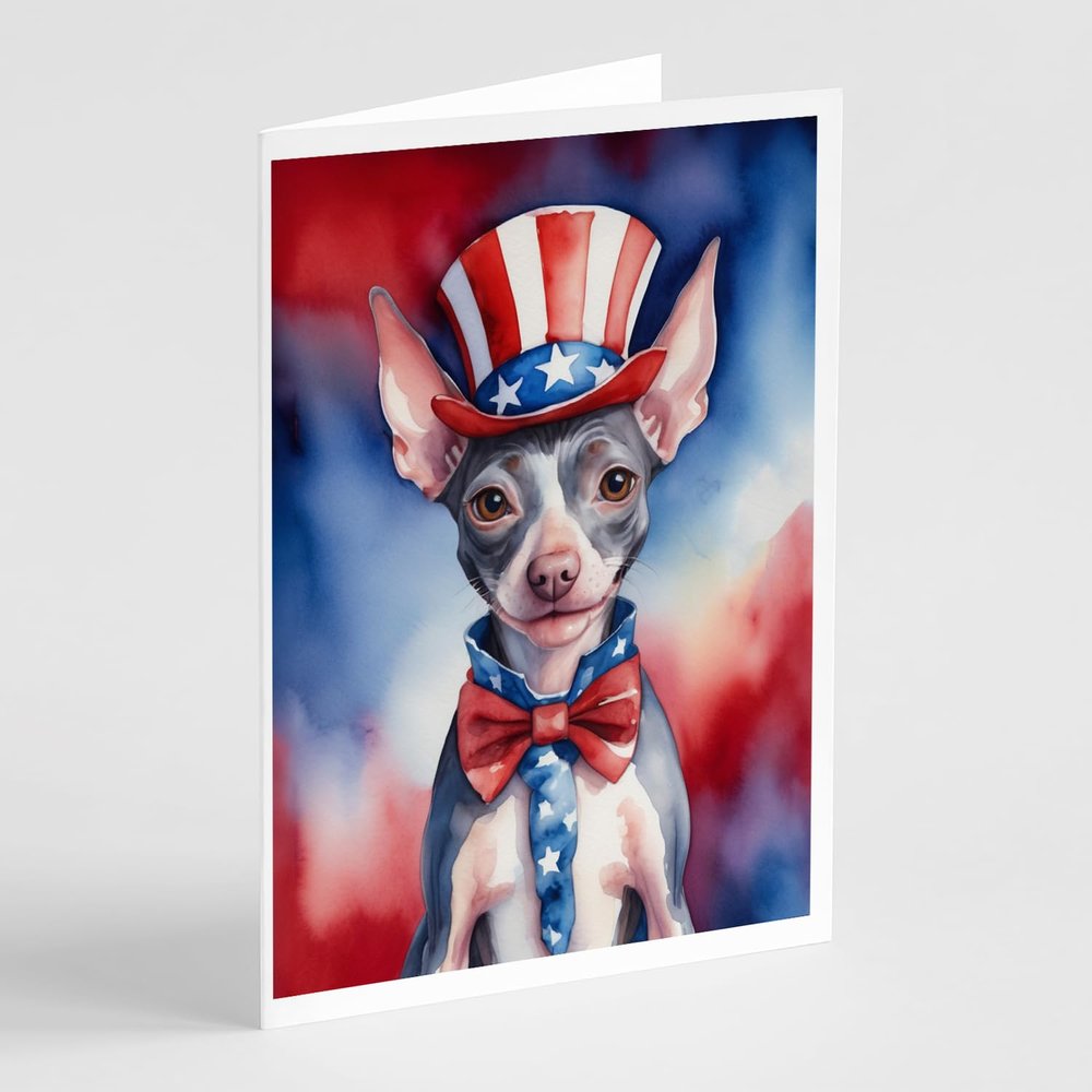 Caroline's Treasures American Hairless Terrier Patriotic American Greeting Cards Pack of 8 Blank Cards with Envelopes Whimsical A7 Size 5x7 Blank Note Cards