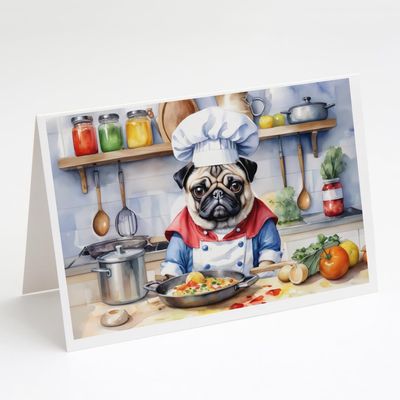 Caroline's Treasures Pug The Chef Greeting Cards Pack of 8 Blank Cards with Envelopes Whimsical A7 Size 5x7 Blank Note Cards