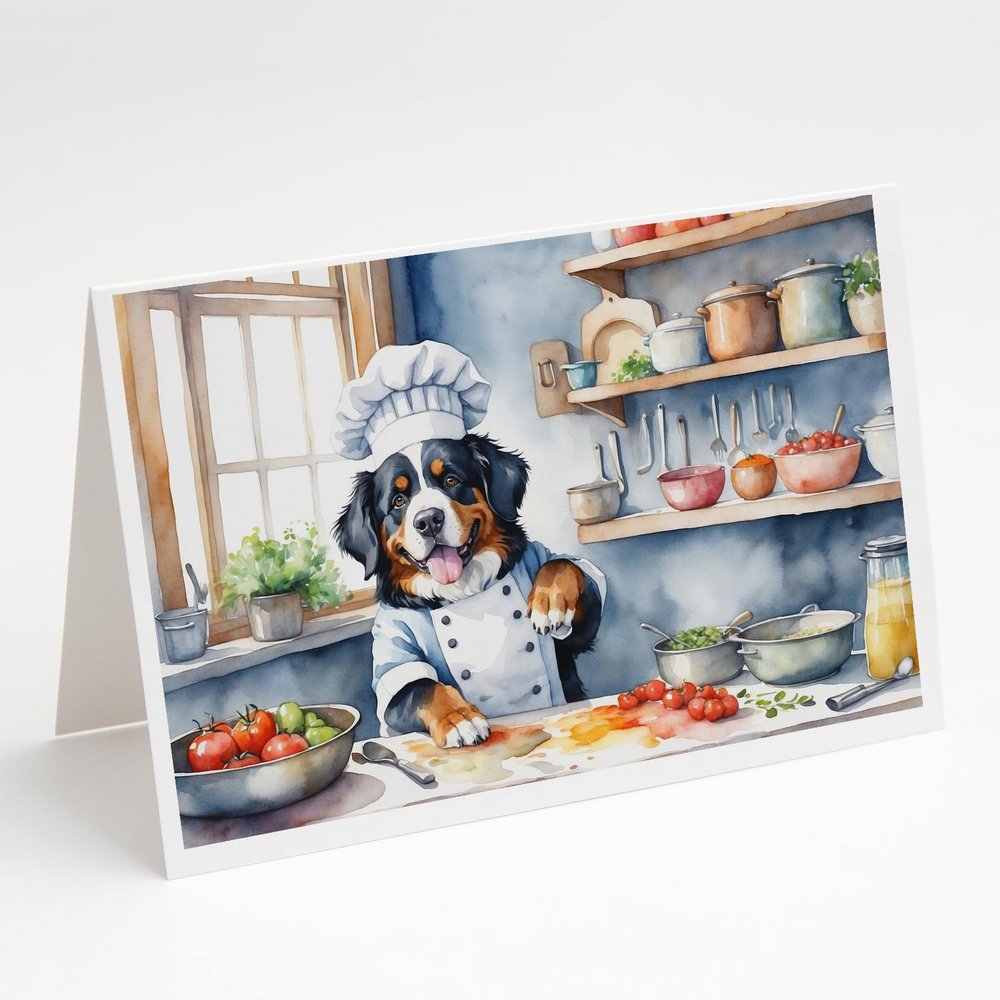 Caroline's Treasures Bernese Mountain Dog The Chef Greeting Cards Pack of 8 Blank Cards with Envelopes Whimsical A7 Size 5x7 Blank Note Cards