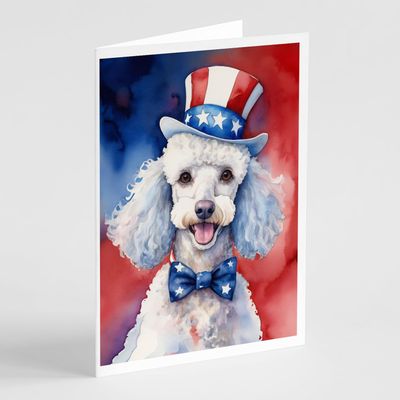 Caroline's Treasures White Poodle Patriotic American Greeting Cards Pack of 8 Blank Cards with Envelopes Whimsical A7 Size 5x7 Blank Note Cards