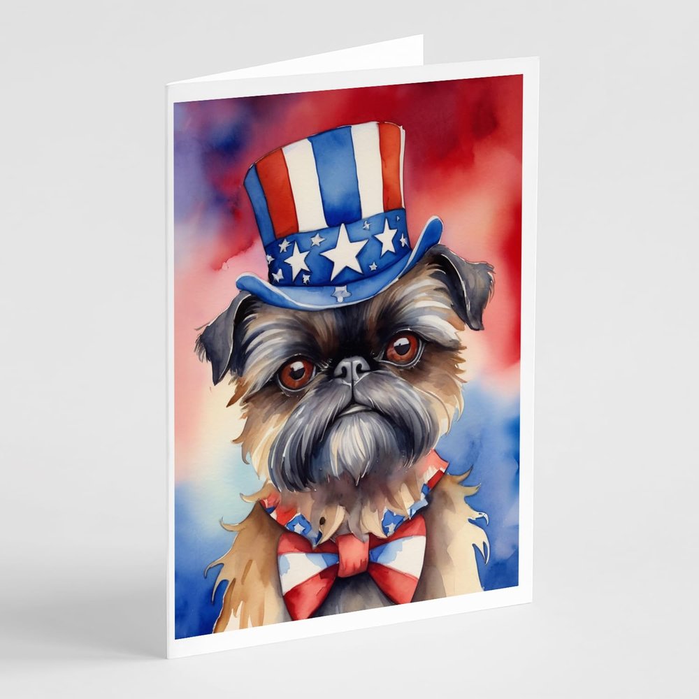 Caroline's Treasures Brussels Griffon Patriotic American Greeting Cards Pack of 8 Blank Cards with Envelopes Whimsical A7 Size 5x7 Blank Note Cards