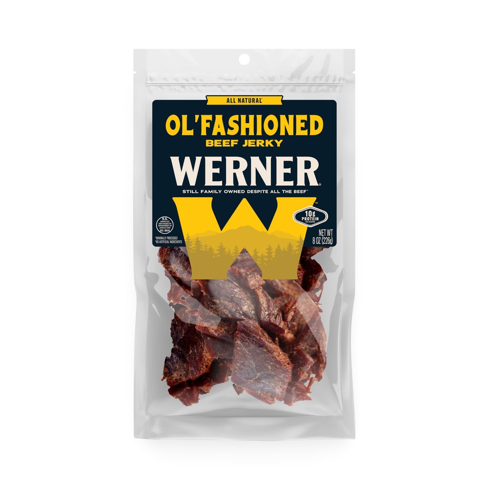 Werner Beef Jerky All Natural Meat Snack Half Pounder  High Protein Snack, Gluten-Free, No Artificial Ingredients, No Added MSG (8 Ounce) (Ol' Fashioned)
