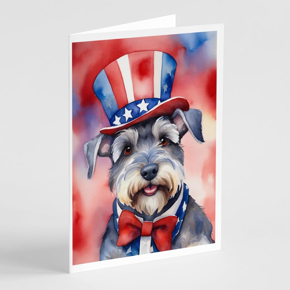 Caroline's Treasures Schnauzer Patriotic American Greeting Cards Pack of 8 Blank Cards with Envelopes Whimsical A7 Size 5x7 Blank Note Cards