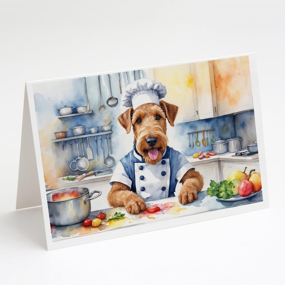 Caroline's Treasures Airedale Terrier The Chef Greeting Cards Pack of 8 Blank Cards with Envelopes Whimsical A7 Size 5x7 Blank Note Cards