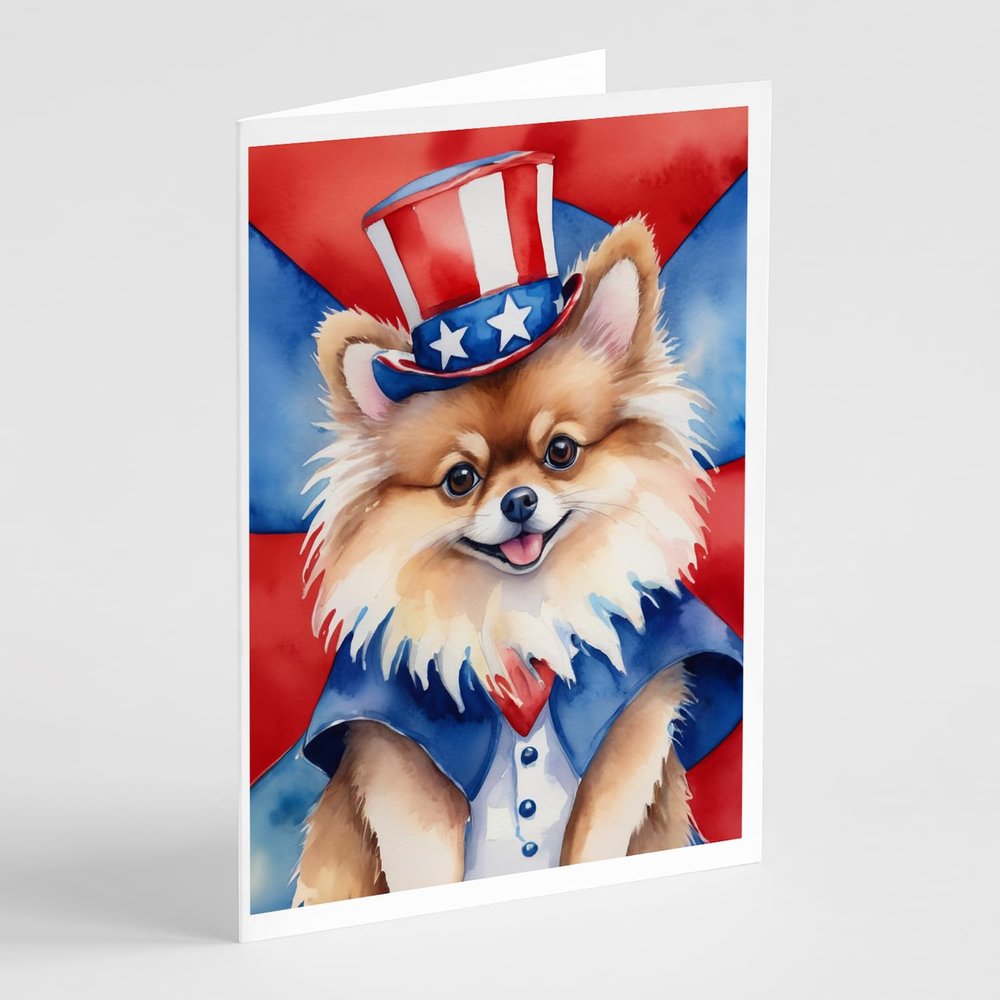 Caroline's Treasures Pomeranian Patriotic American Greeting Cards Pack of 8 Blank Cards with Envelopes Whimsical A7 Size 5x7 Blank Note Cards