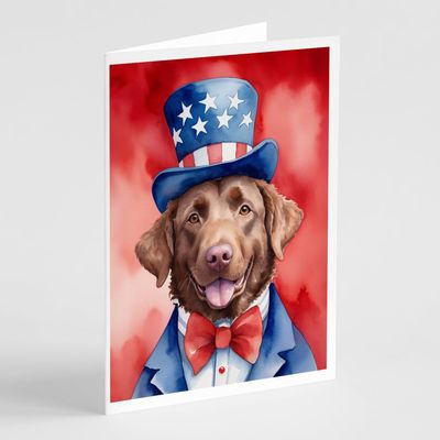 Caroline's Treasures Chesapeake Bay Retriever Patriotic American Greeting Cards Pack of 8 Blank Cards with Envelopes Whimsical A7 Size 5x7 Blank Note Cards