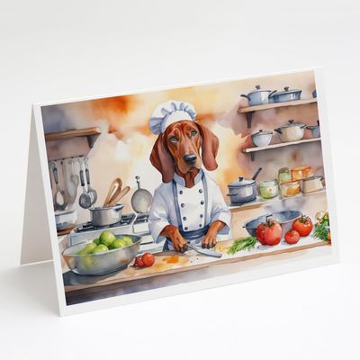 Caroline's Treasures Redbone Coonhound The Chef Greeting Cards Pack of 8 Blank Cards with Envelopes Whimsical A7 Size 5x7 Blank Note Cards