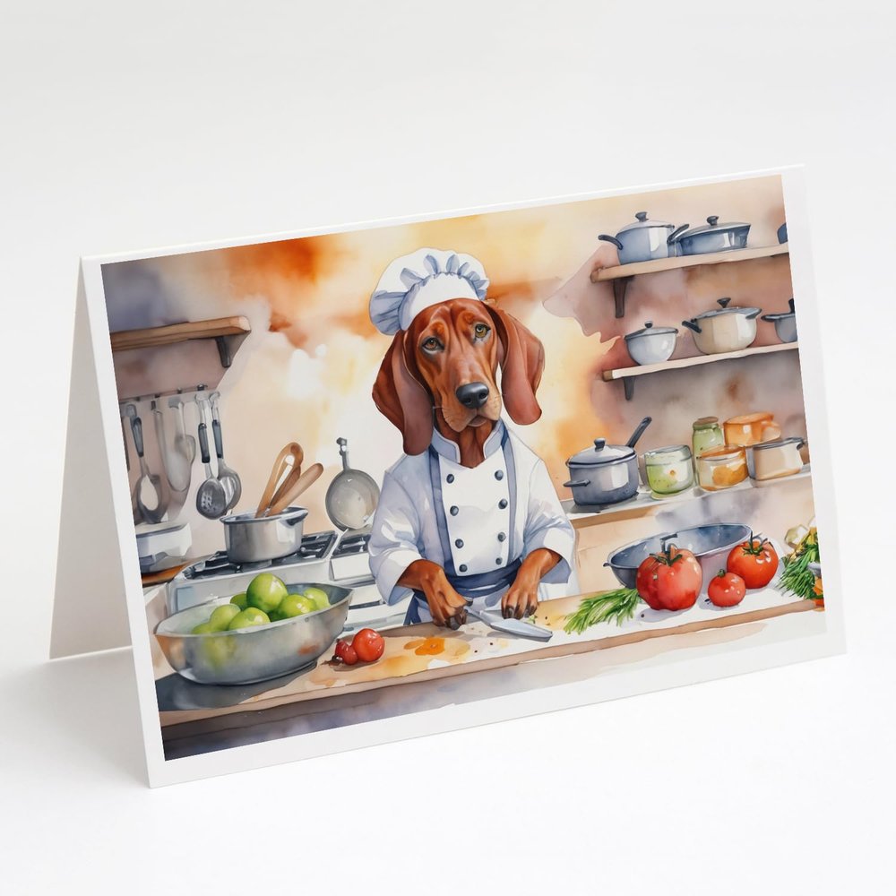 Caroline's Treasures Redbone Coonhound The Chef Greeting Cards Pack of 8 Blank Cards with Envelopes Whimsical A7 Size 5x7 Blank Note Cards
