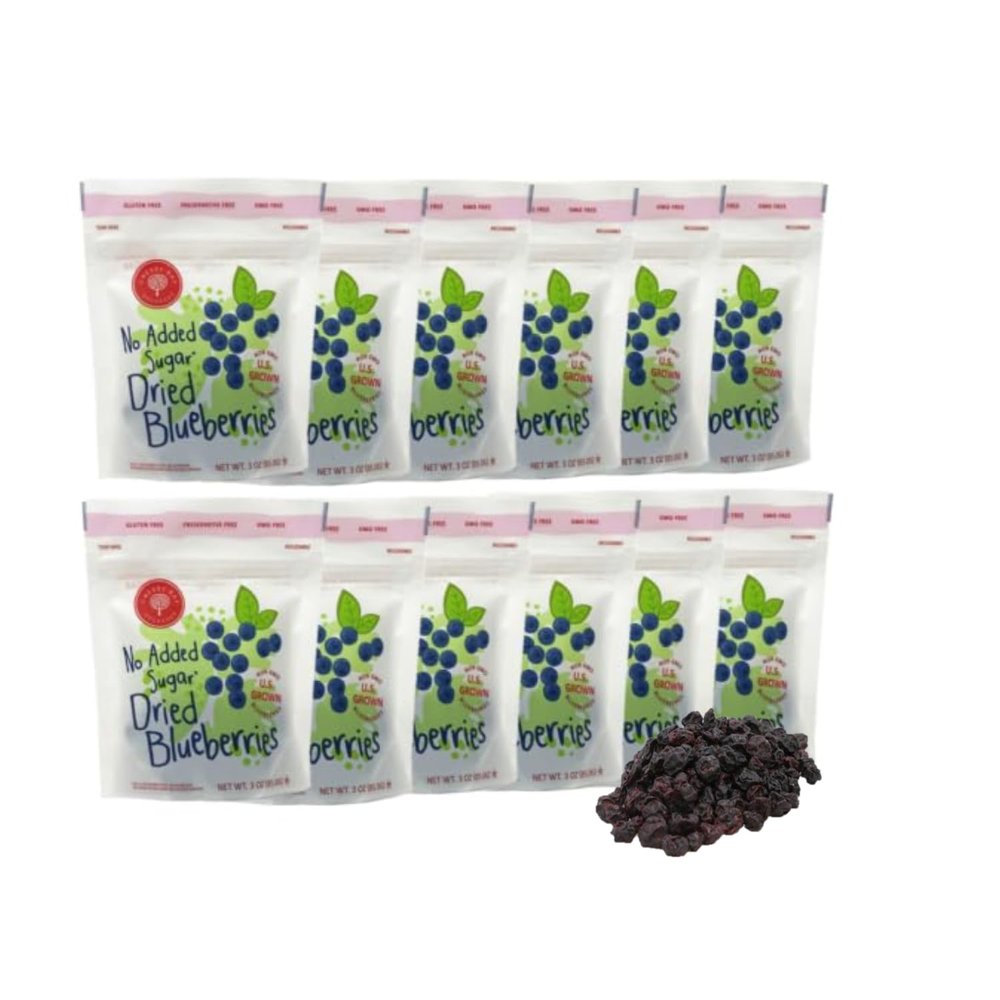 Cherry Bay Orchards Dried Blueberries (3oz 12 Pack, 36 oz Total) - No Added Sugar, 100% Domestic, All Natural, Kosher Certified, No Preservatives, Gluten Free & GMO Free - Packed in a Resealable Pouch